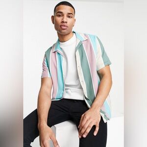 Men’s pastel stripe button up shirt